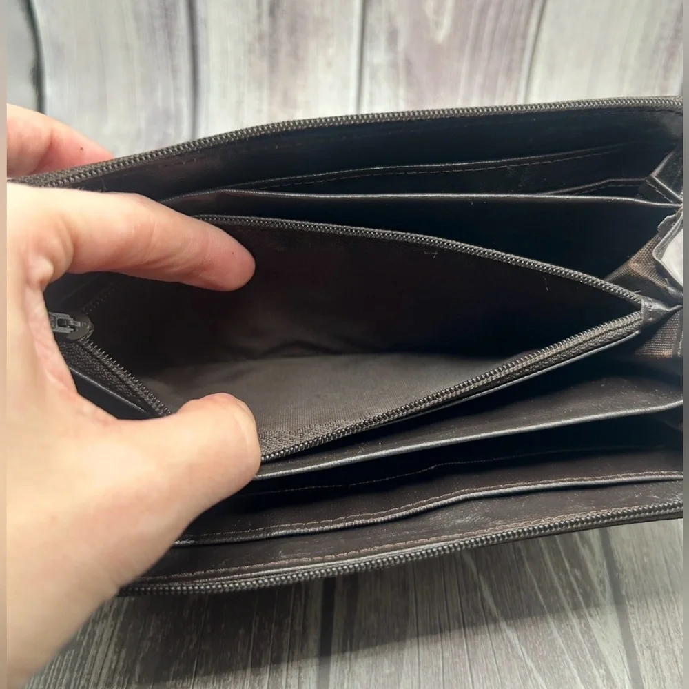 *READ DESCRIPTION* PRADA Tessuto Nylon & Leather Zip Long Wallet Chocolate Brown - Picture 9 of 14